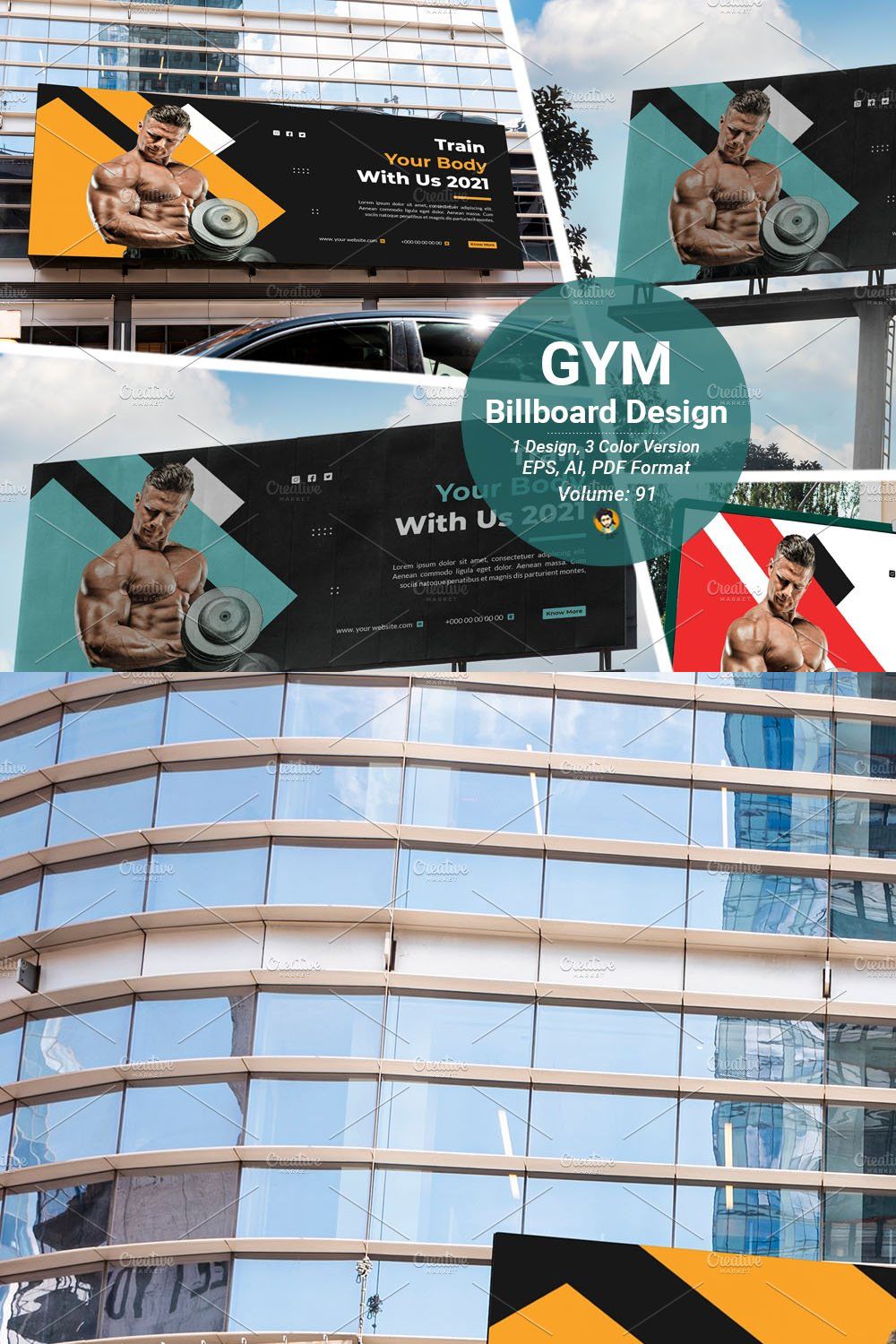 Fitness & Gym Billboard Template pinterest preview image.