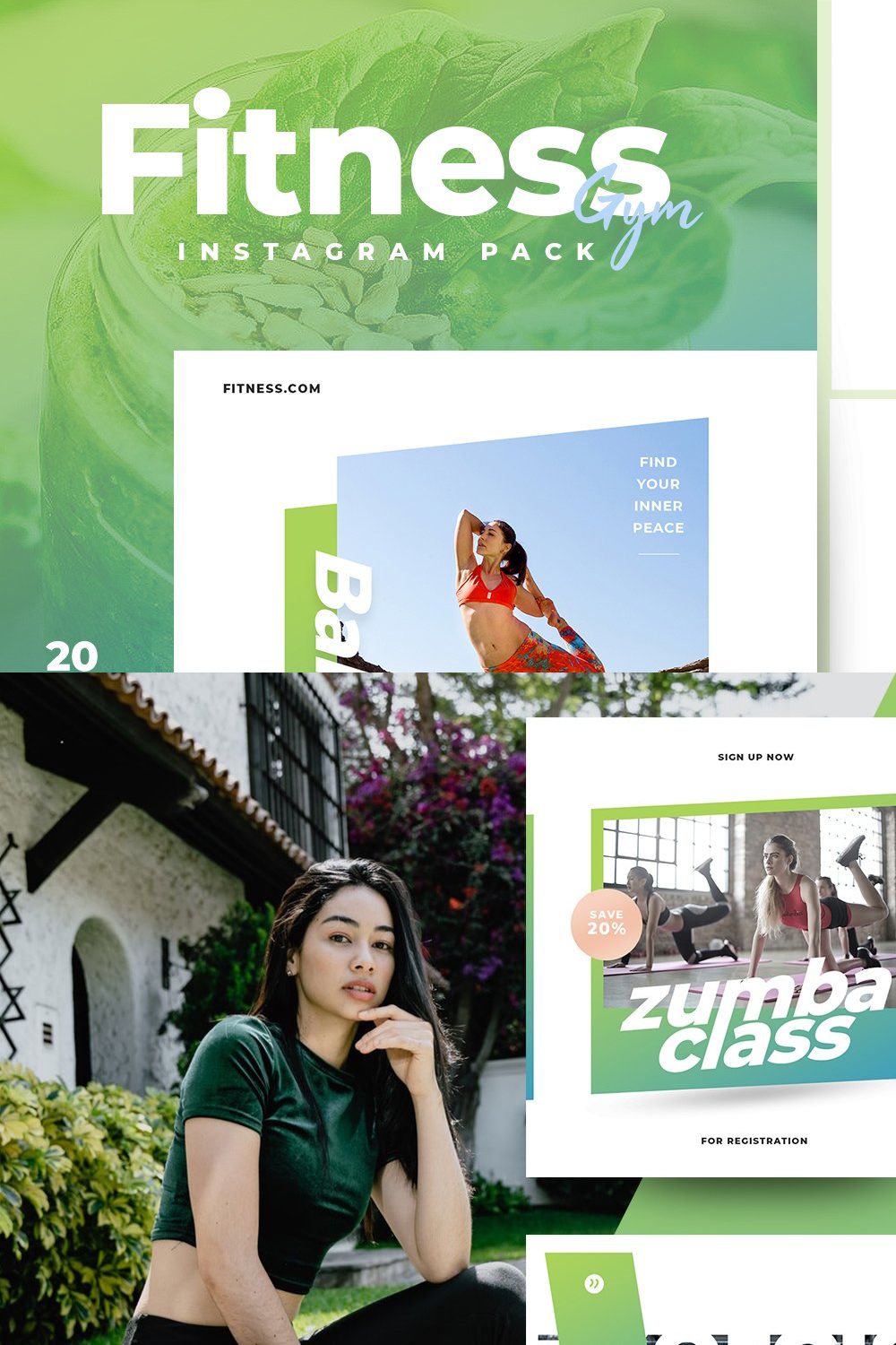 Fitness & Gym instagram pack 3.0 pinterest preview image.