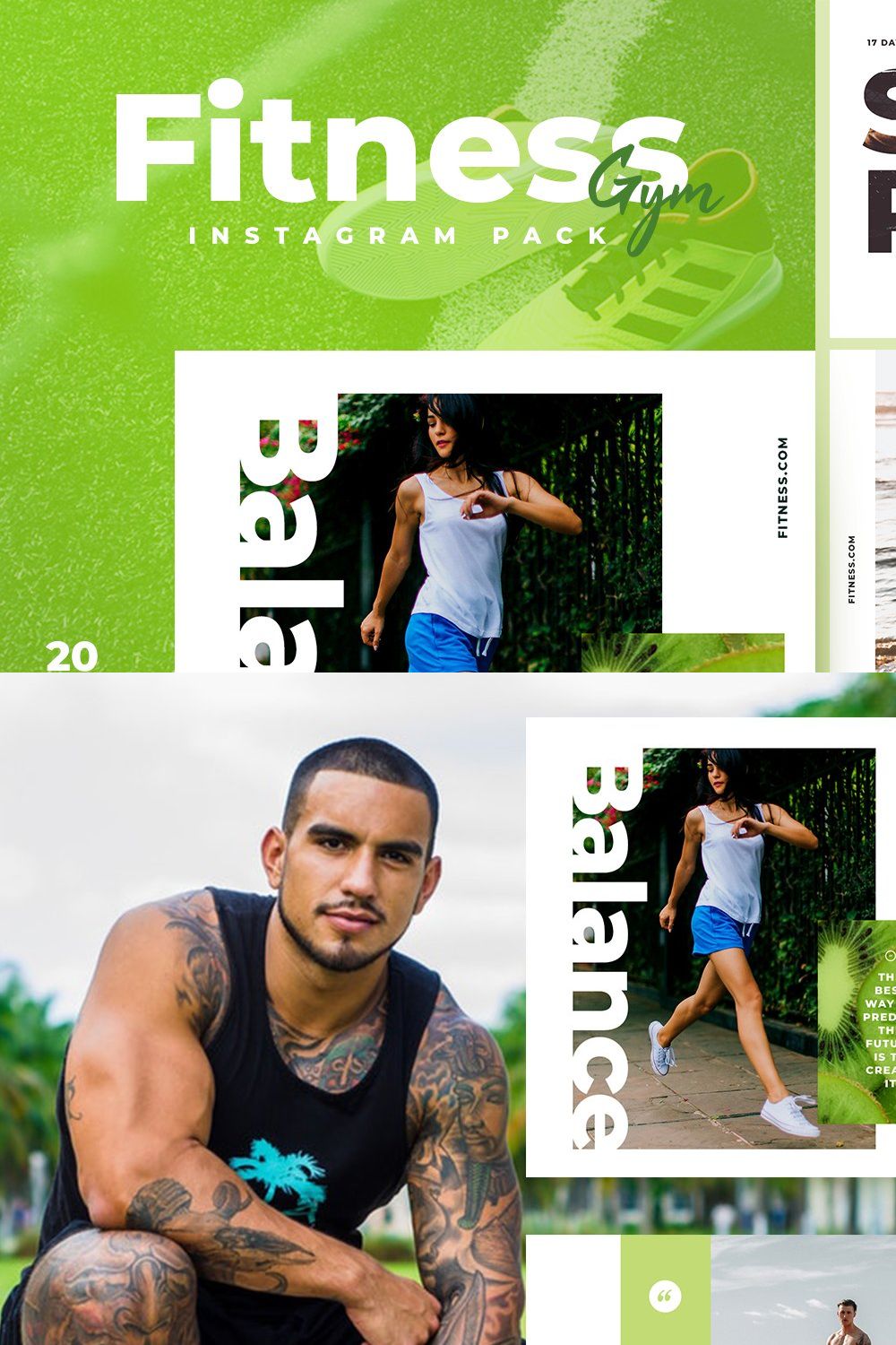 Fitness & Gym instagram pack pinterest preview image.