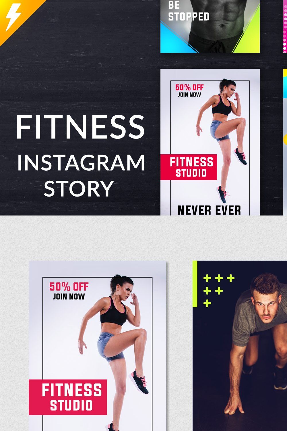 Fitness Instagram Story Templates pinterest preview image.