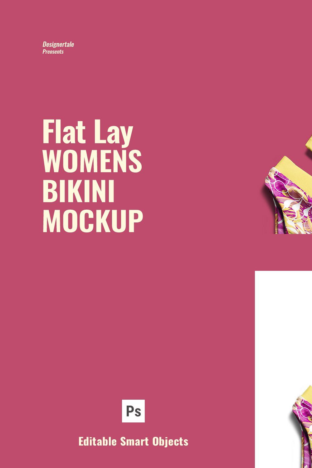 Flat Lay Womens Bikini Mockup pinterest preview image.