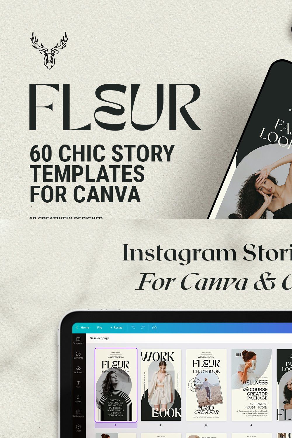 Fleur - Canva Instagram Stories pinterest preview image.