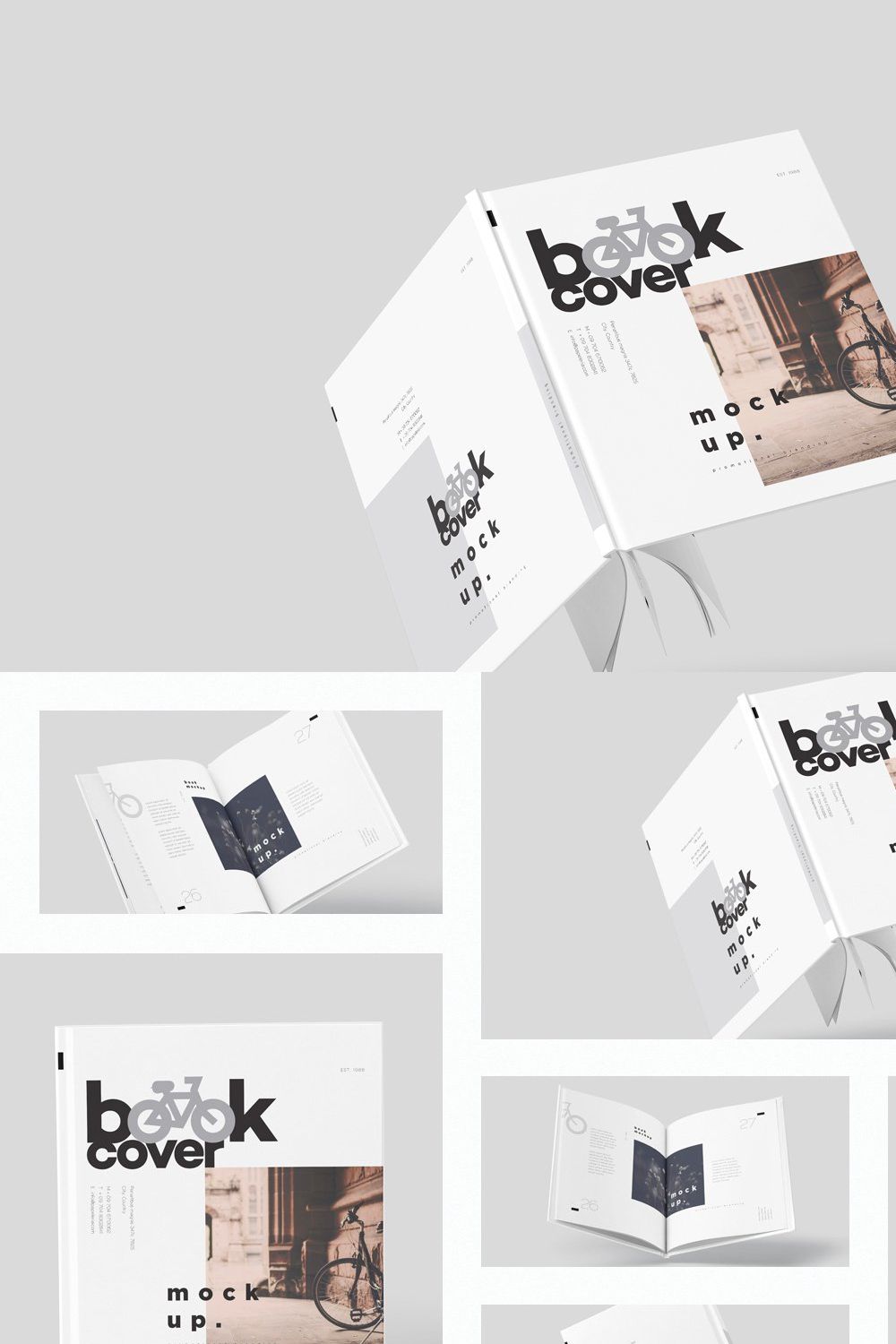 Floating Hardcover Book Mockups pinterest preview image.