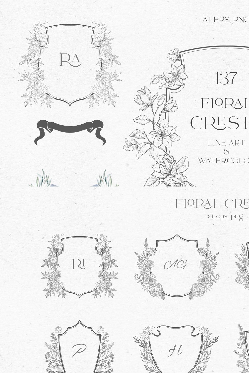 Floral Crests for Wedding & Monogram pinterest preview image.