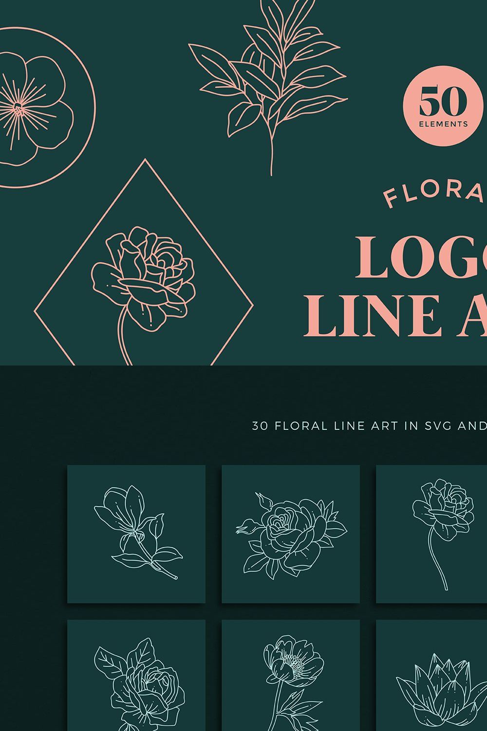 Floral Logo Line Art Set pinterest preview image.