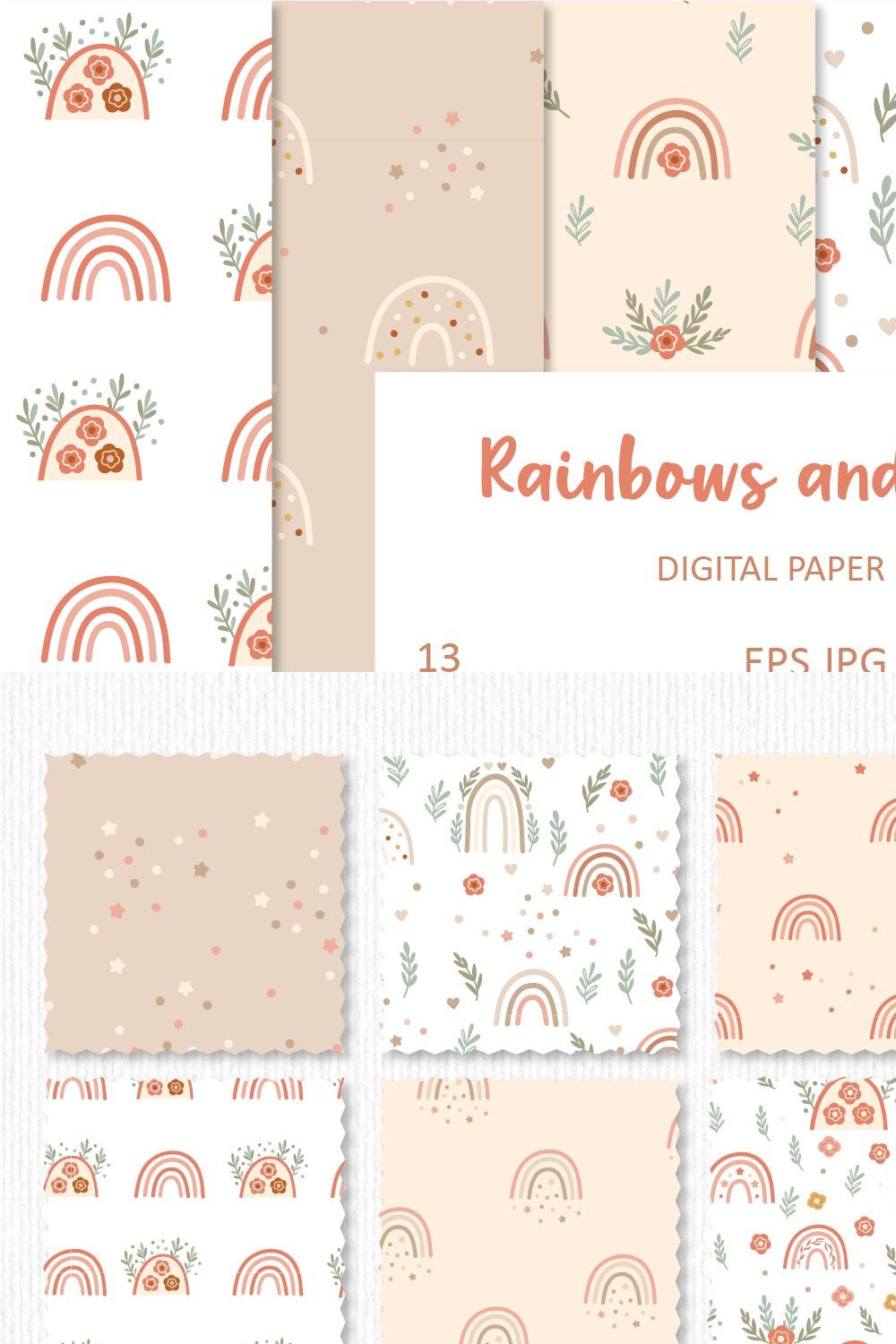 Floral Rainbows Seamless Pattern Set pinterest preview image.