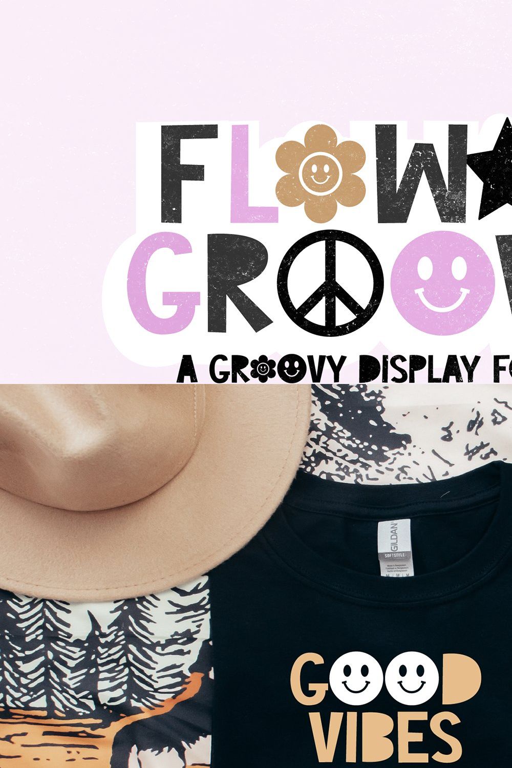 FLOWER GROOVE Retro Smiley Face Font pinterest preview image.