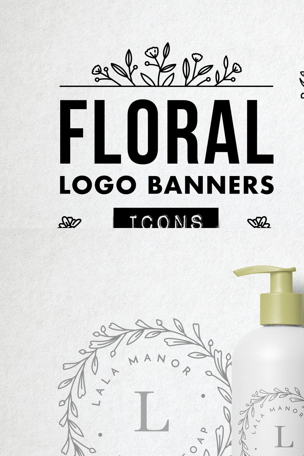 Flower Logo Borders, Floral Icons pinterest preview image.