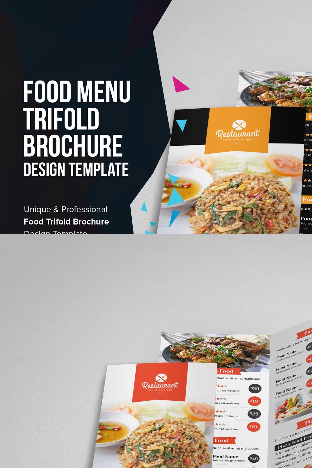 Food Menu Trifold Brochure v1 pinterest preview image.
