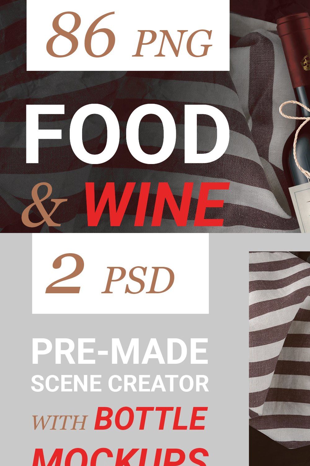 Food & Wine Scene Creator & Mockups pinterest preview image.