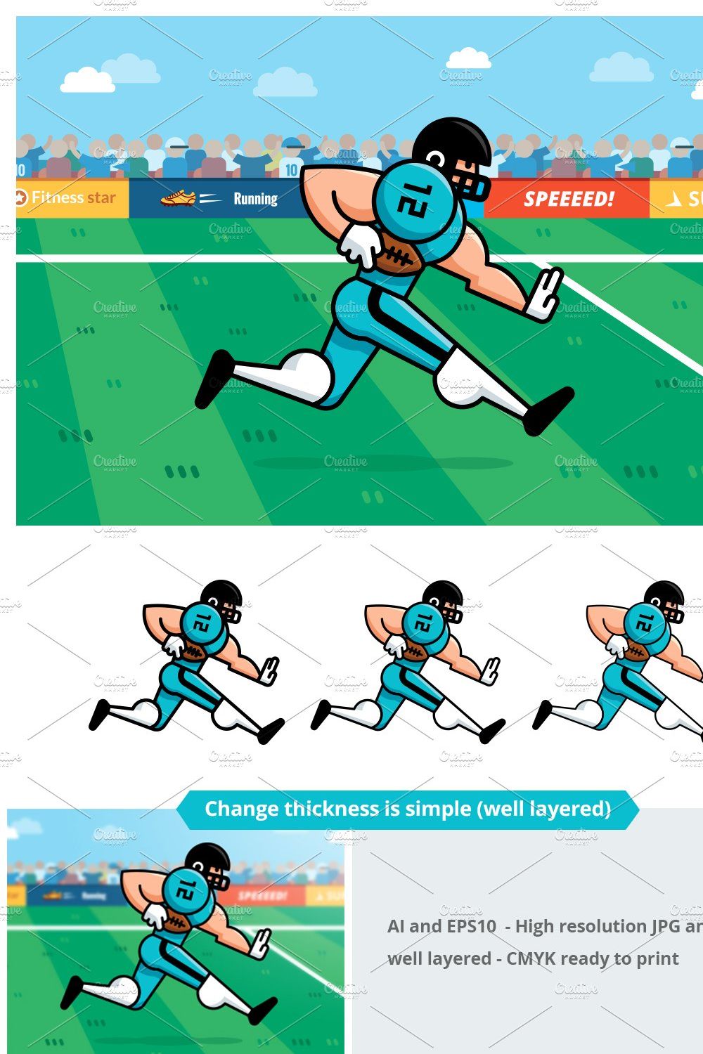Football Guy Running Illustration pinterest preview image.