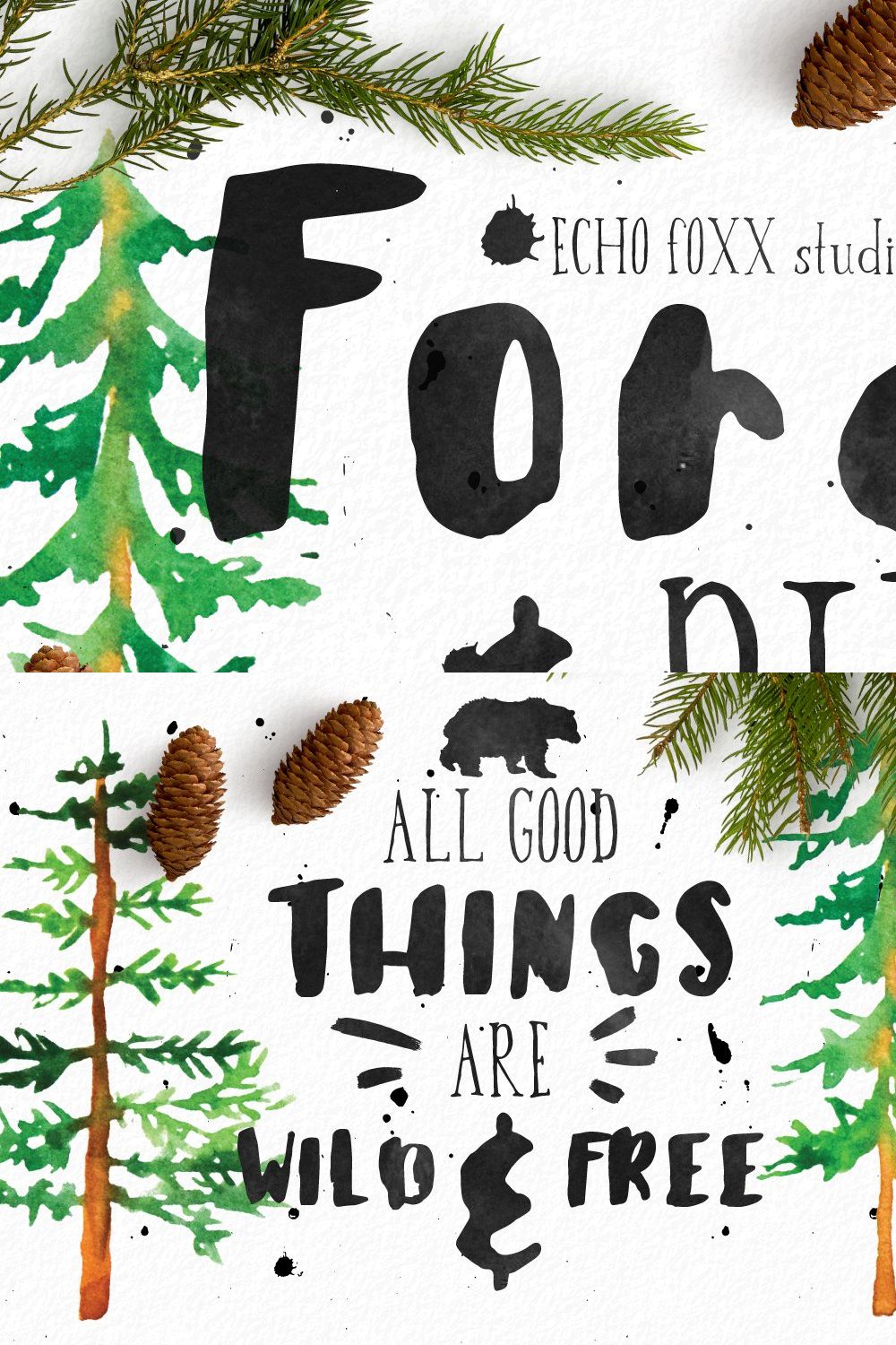 Forest & Pine Textured Font Bundle pinterest preview image.