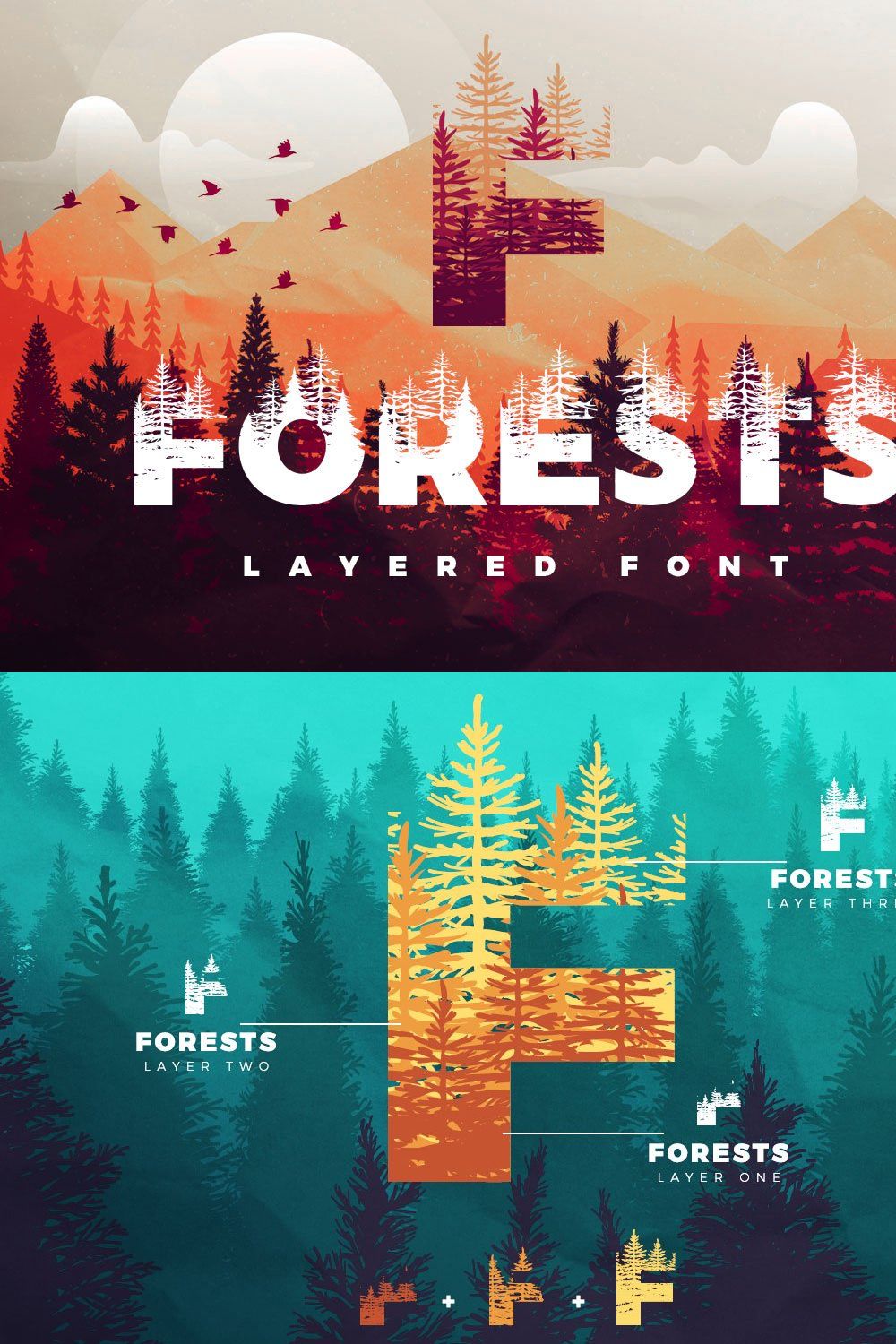 Forests Layered Font pinterest preview image.