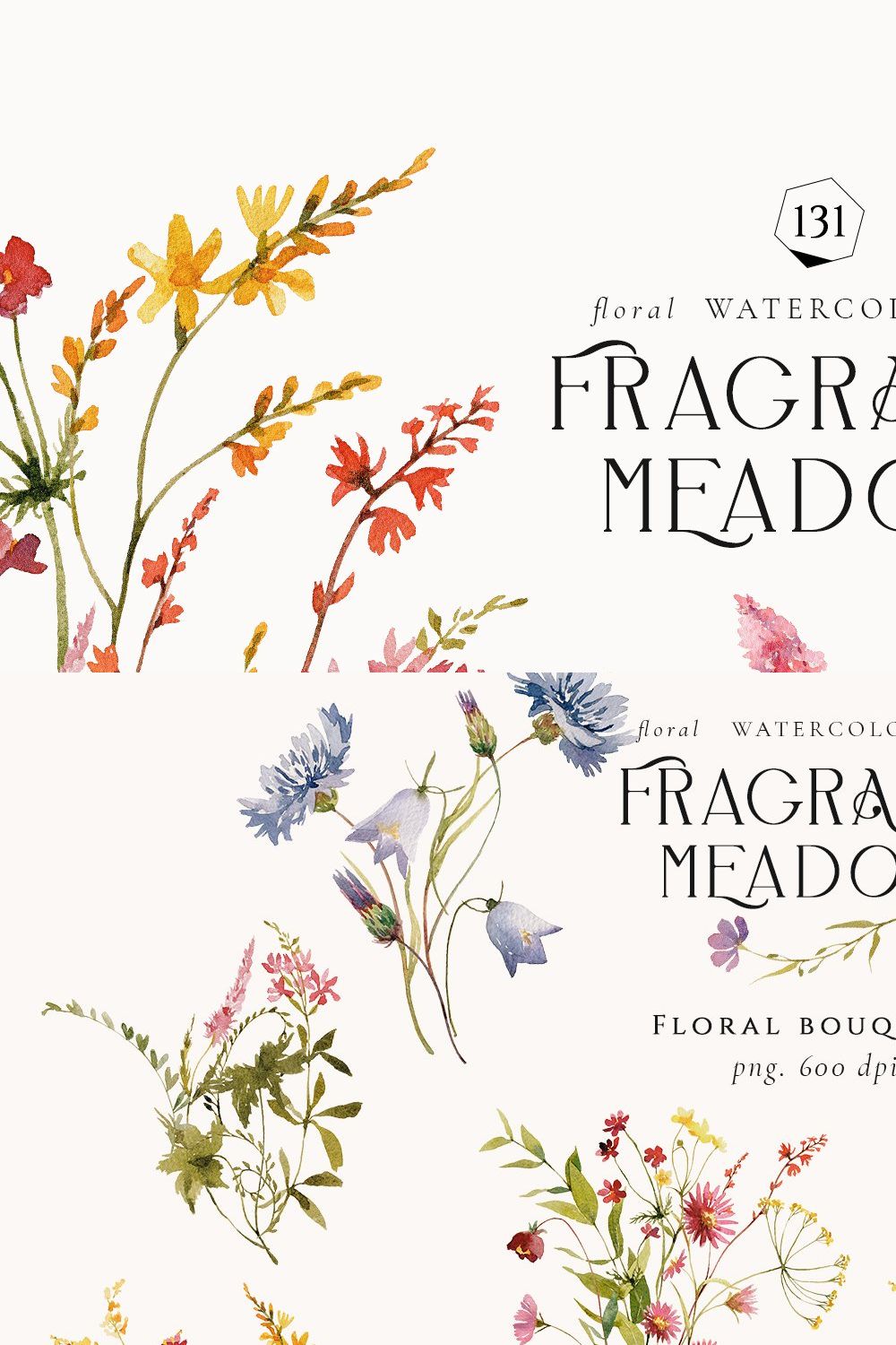 Fragrant Meadow - watercolor flowers pinterest preview image.