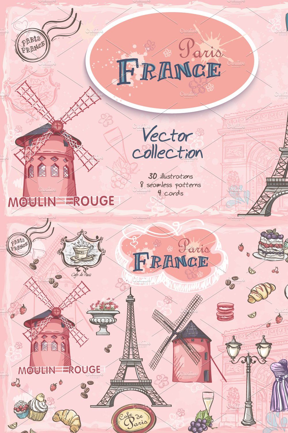 France. Set of motives pinterest preview image.