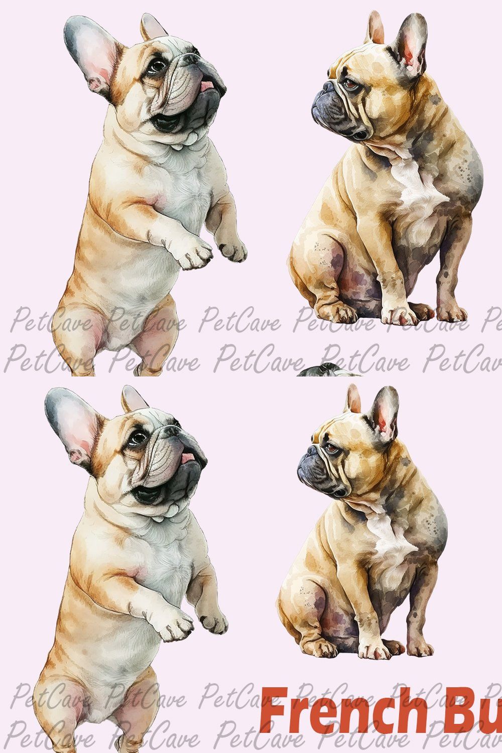 French Bulldog Watercolor Bundle pinterest preview image.