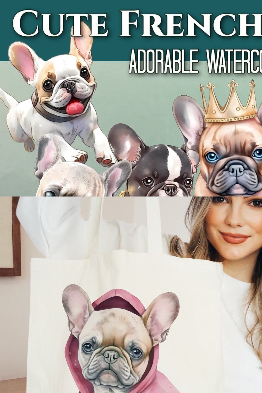 French Bulldog Watercolor Clipart pinterest preview image.