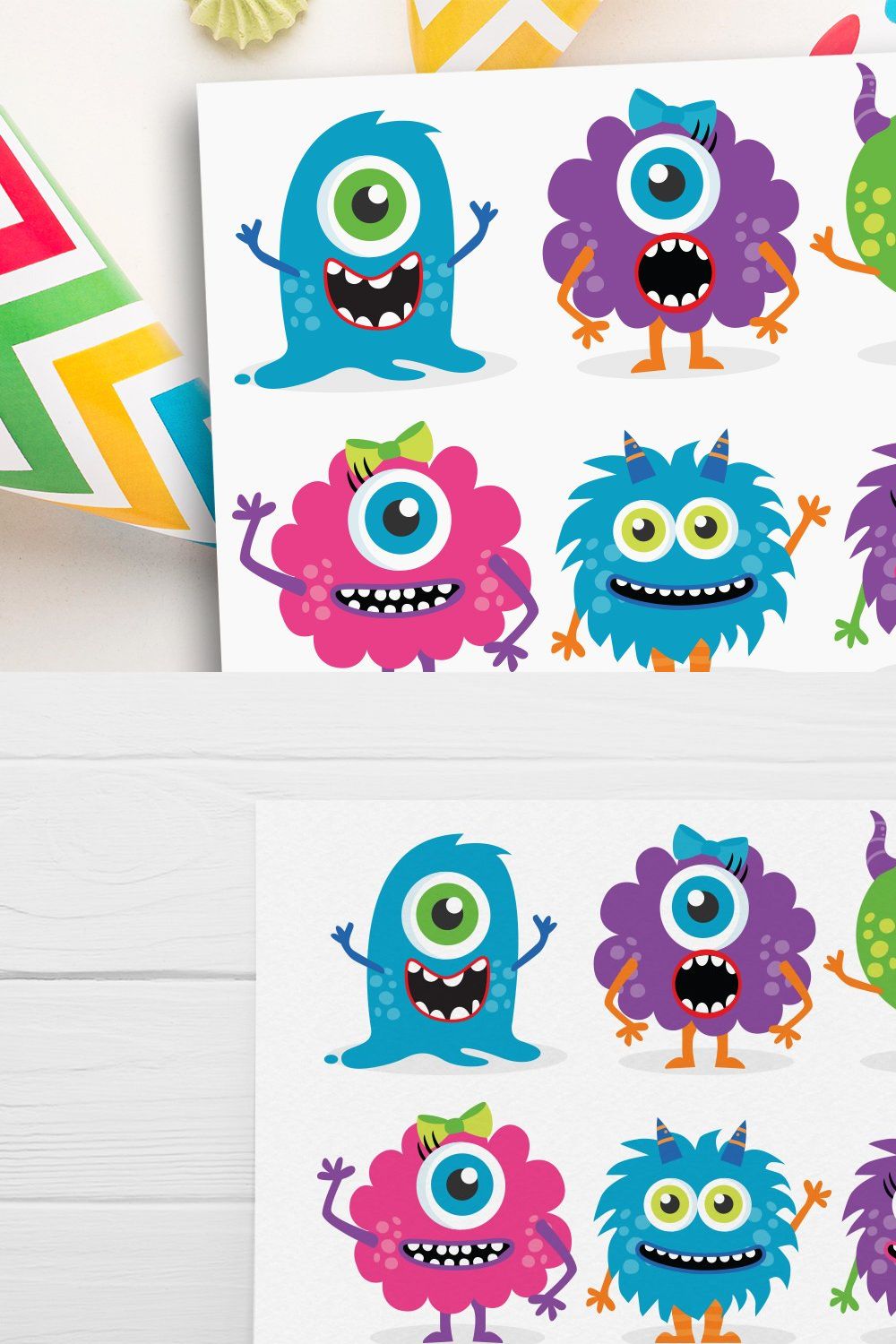 Friendly Monsters Clipart, SVG pinterest preview image.