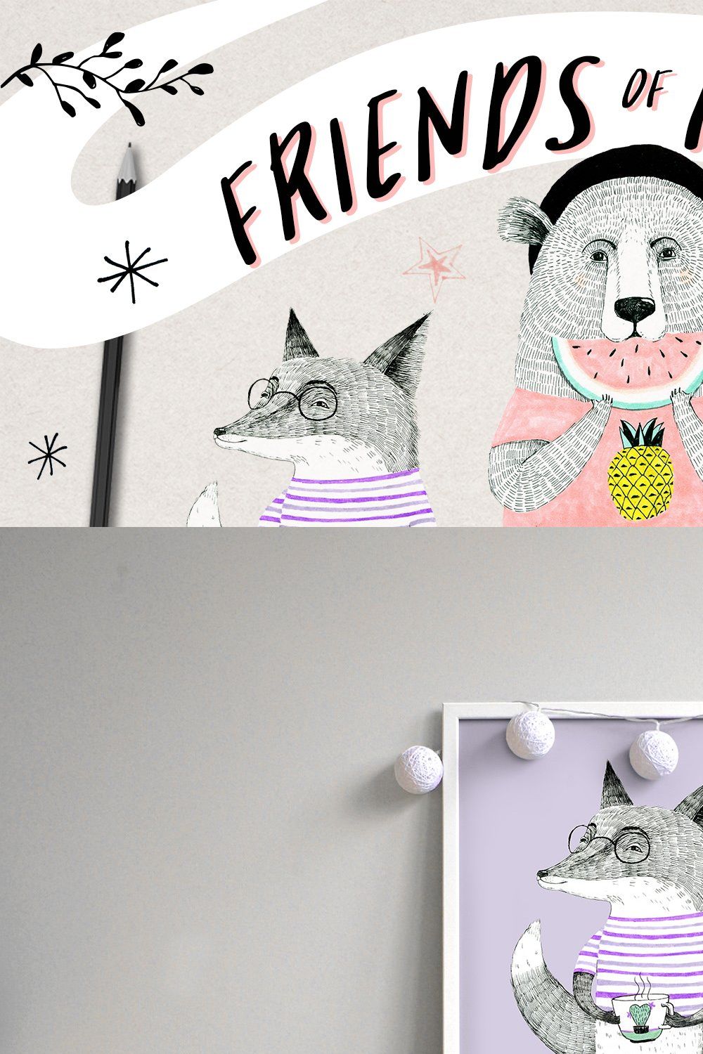 Friends of Forest Illustrations Set pinterest preview image.