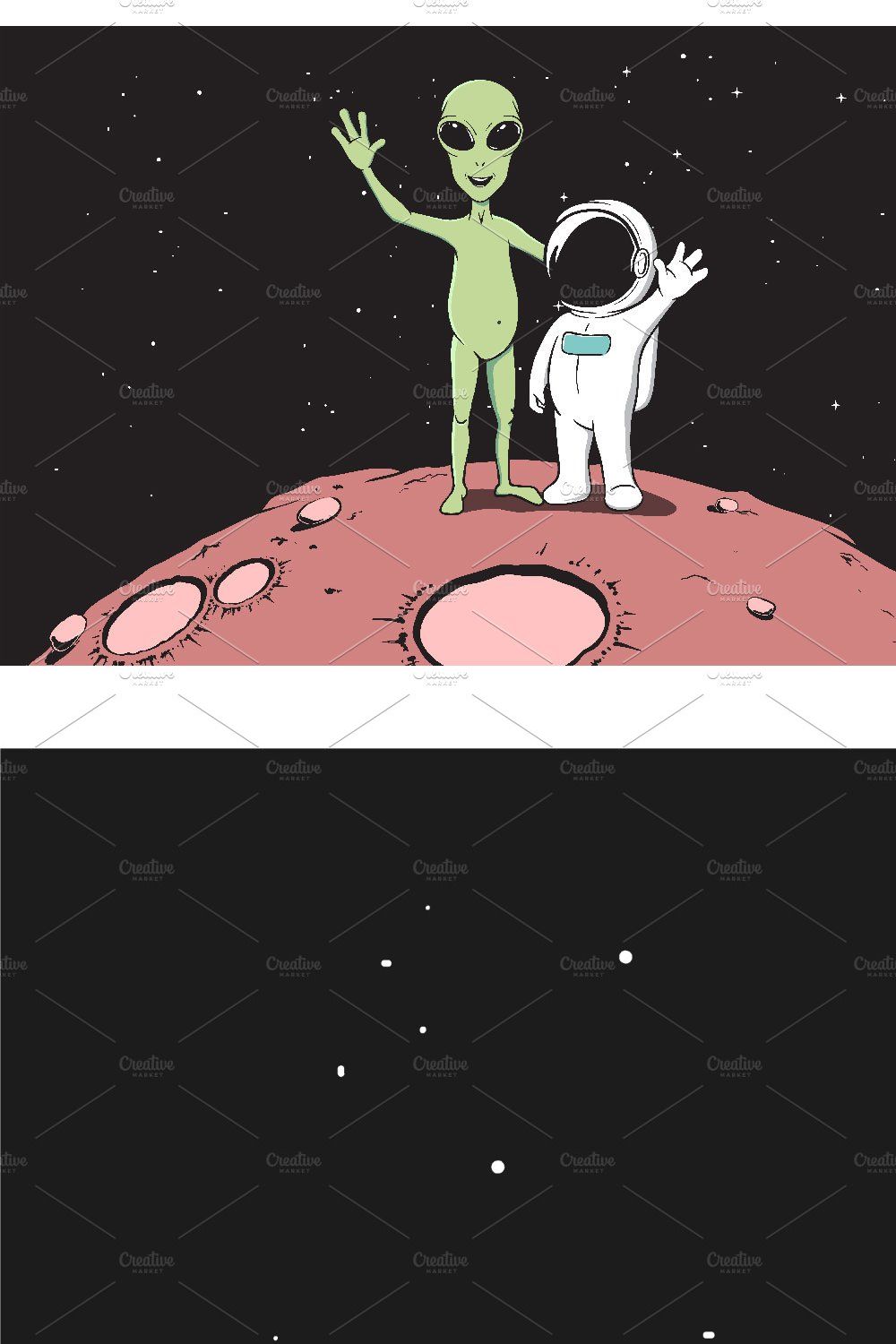 Friendship of astronaut and alien pinterest preview image.