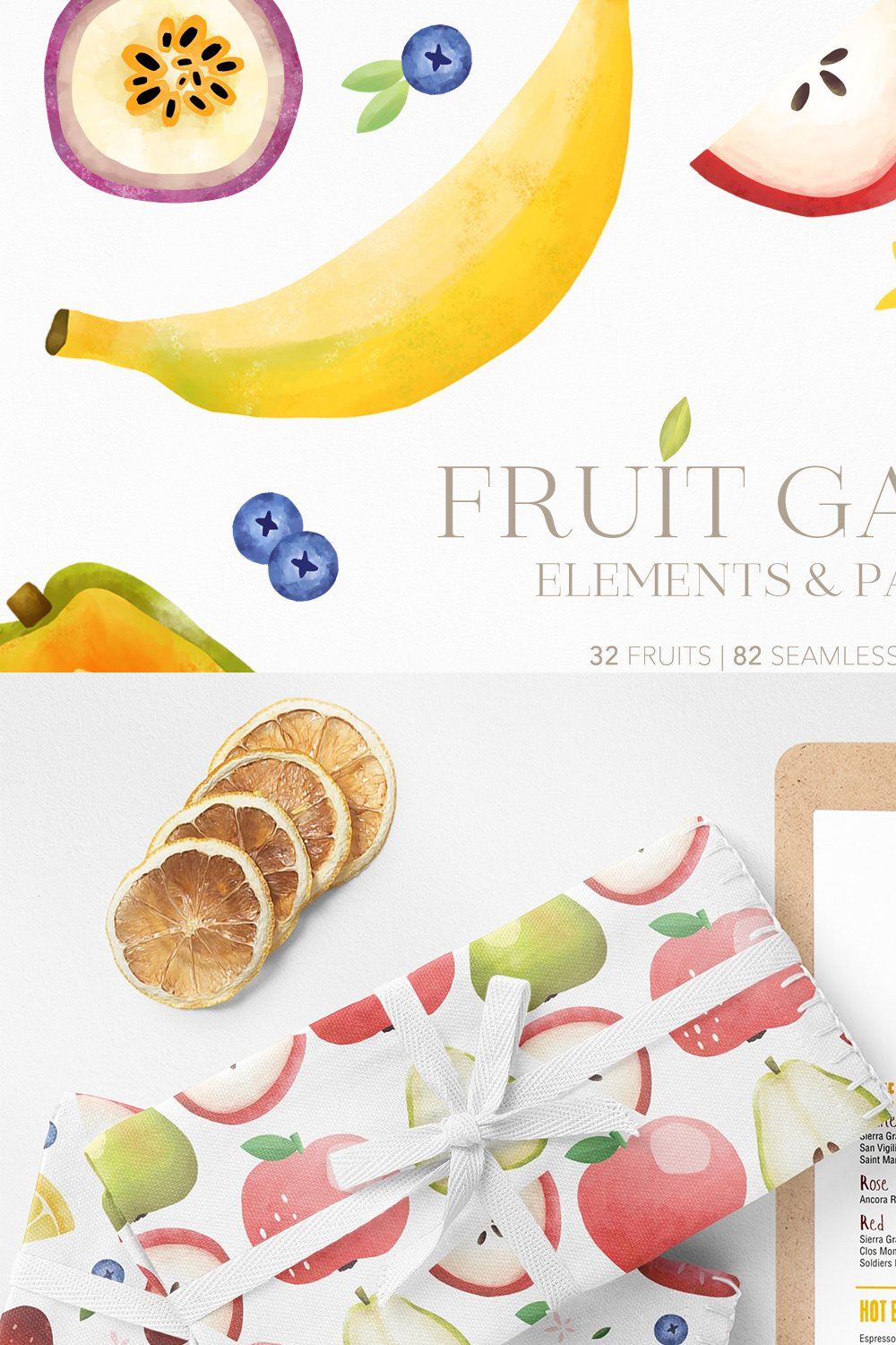 Fruit Garden Elements and Patterns pinterest preview image.