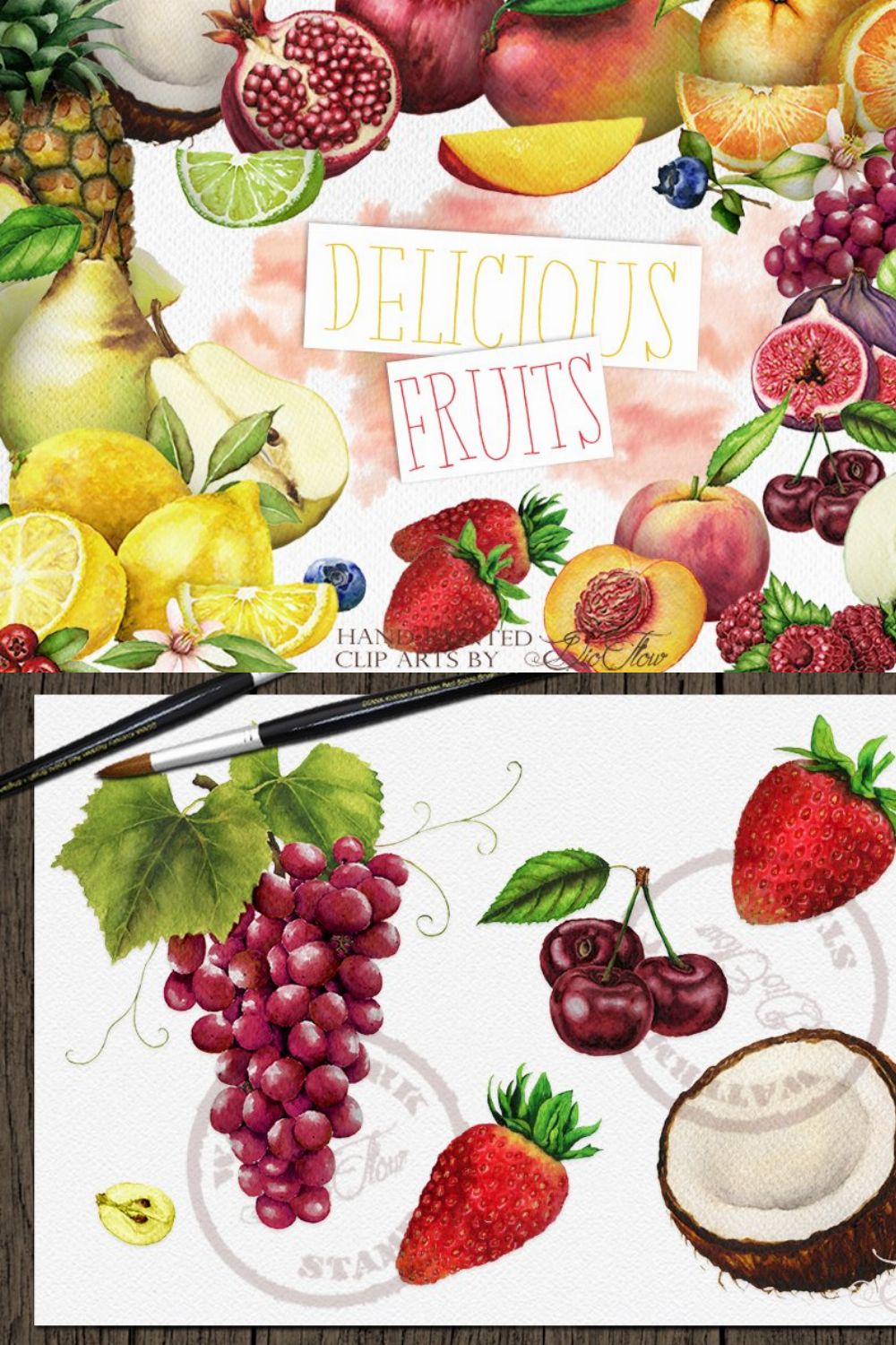 Fruit Watercolor Illustration pinterest preview image.
