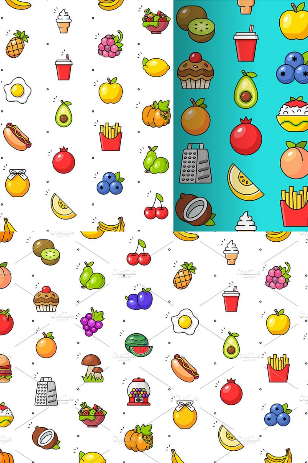 Fruits and Vegetables pattern pinterest preview image.