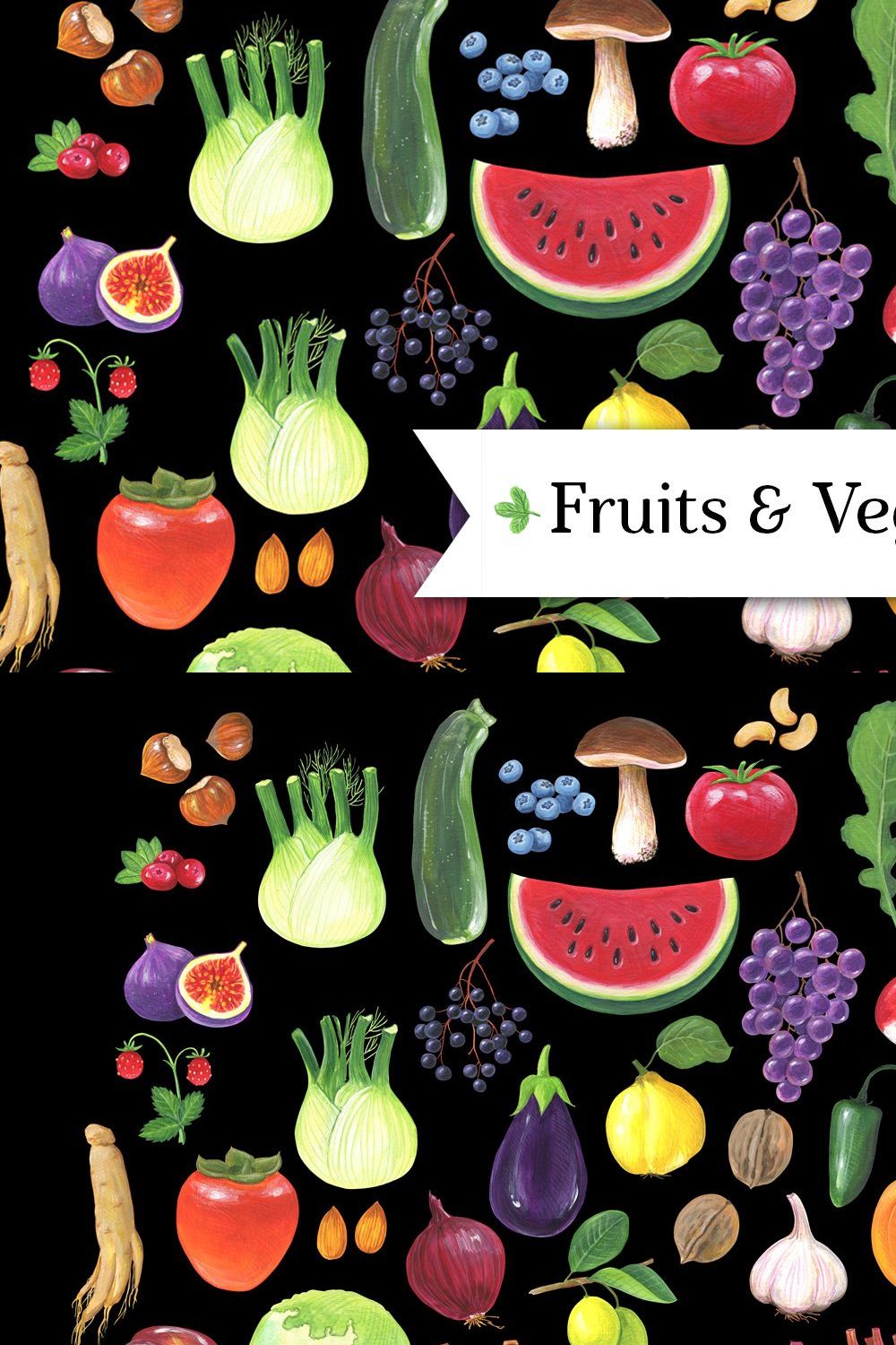 Fruits and Vegetables set pinterest preview image.