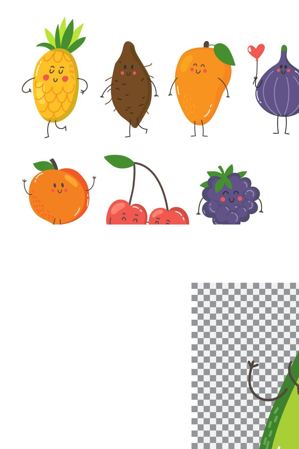 Fruits and vegetables set pinterest preview image.