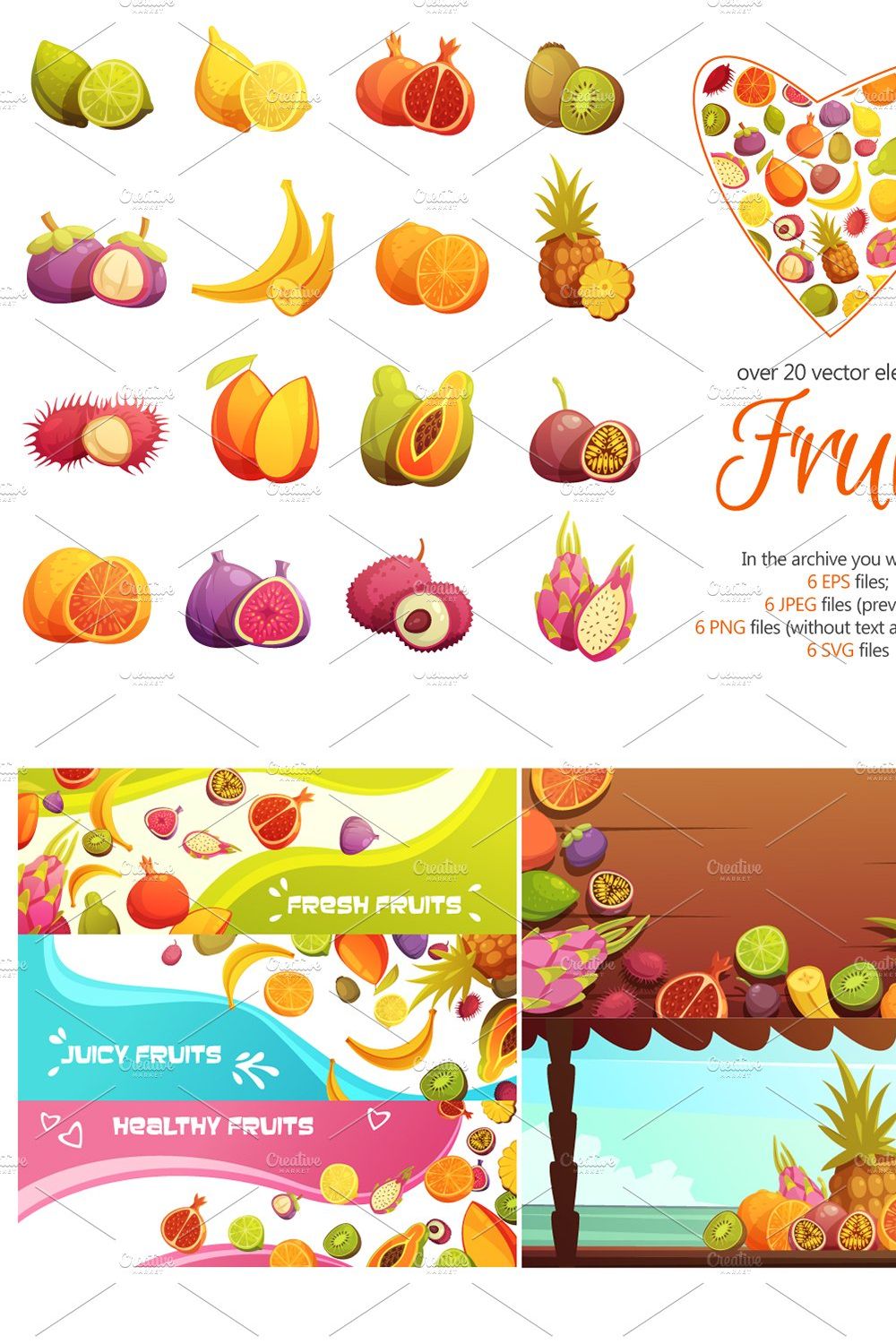 Fruits Cartoon Set pinterest preview image.