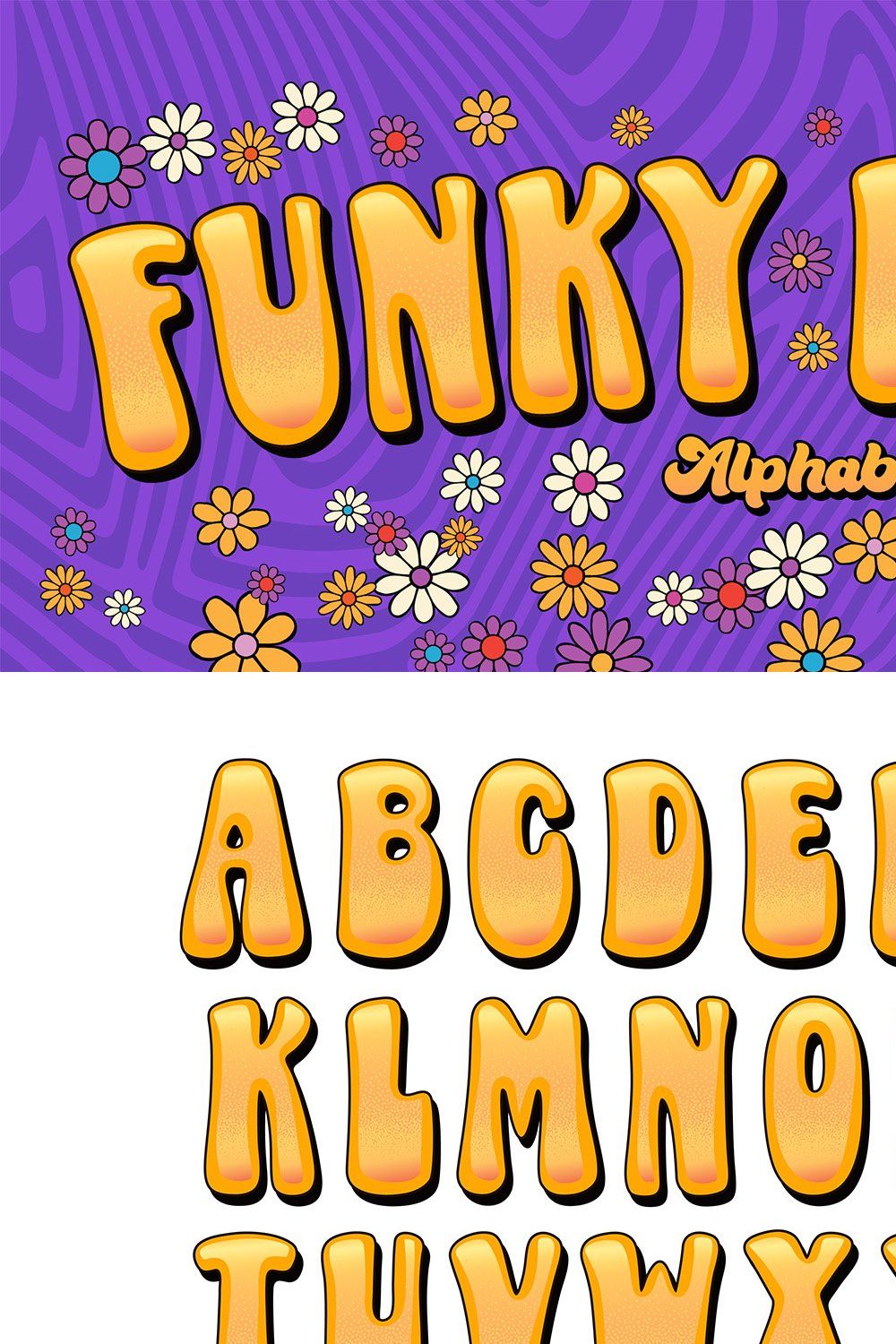 Funky Psych Vector Alphabet pinterest preview image.