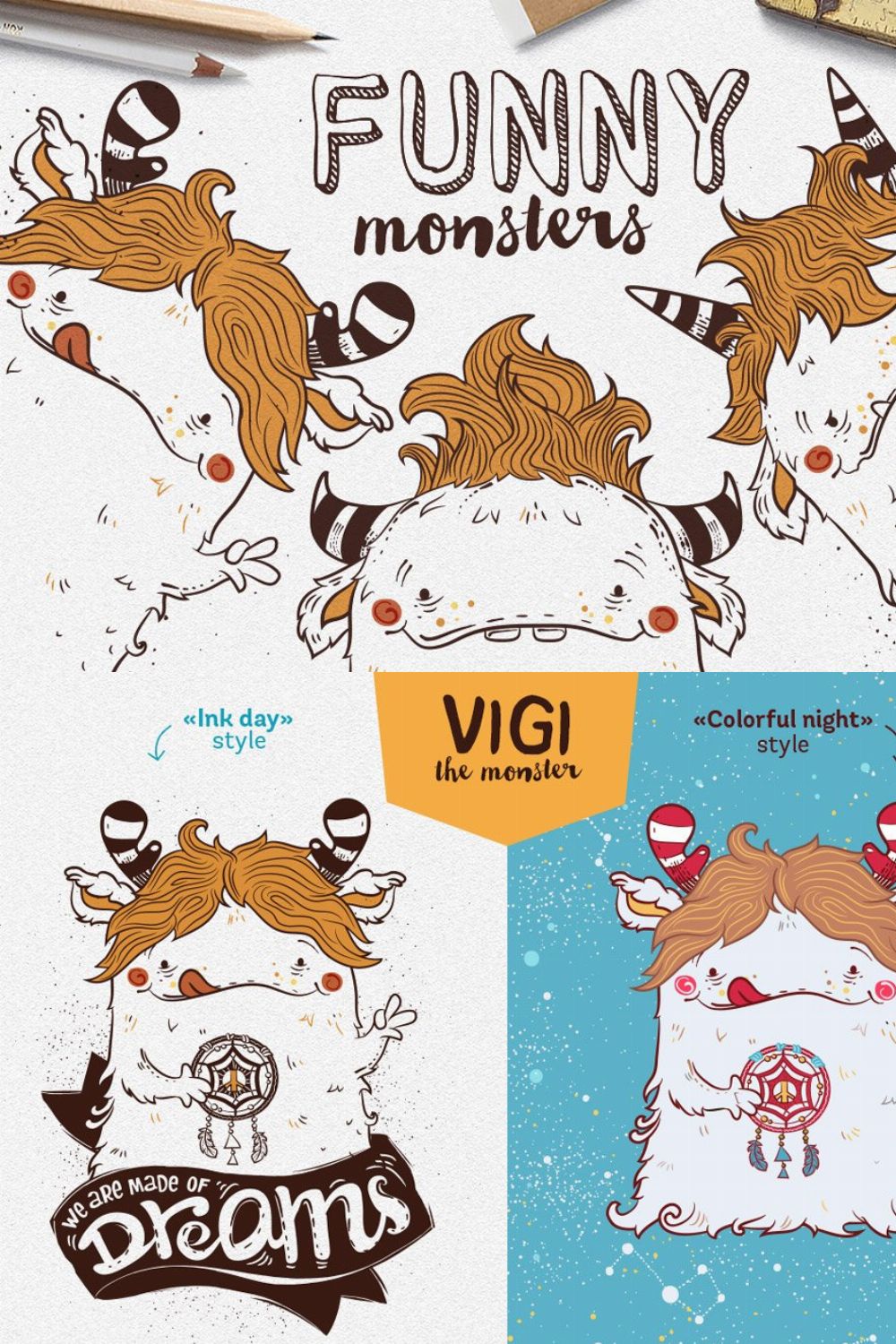 Funny Monsters • Vector Set pinterest preview image.