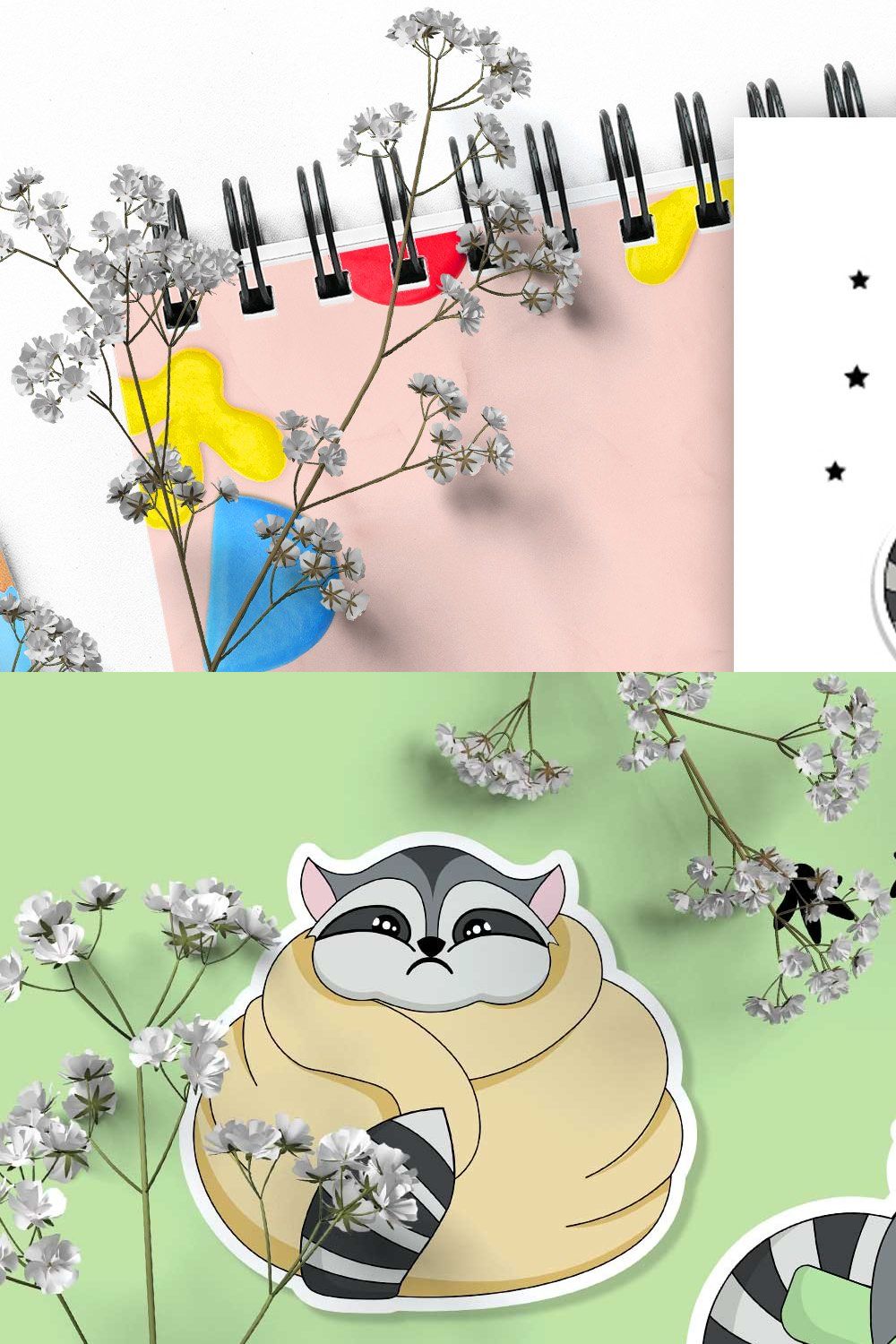 Funny Racoon sticker sheet pinterest preview image.