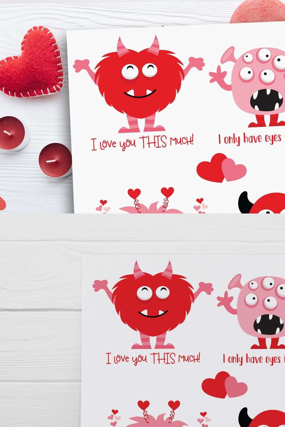 Funny Valentine Monsters, SVG pinterest preview image.