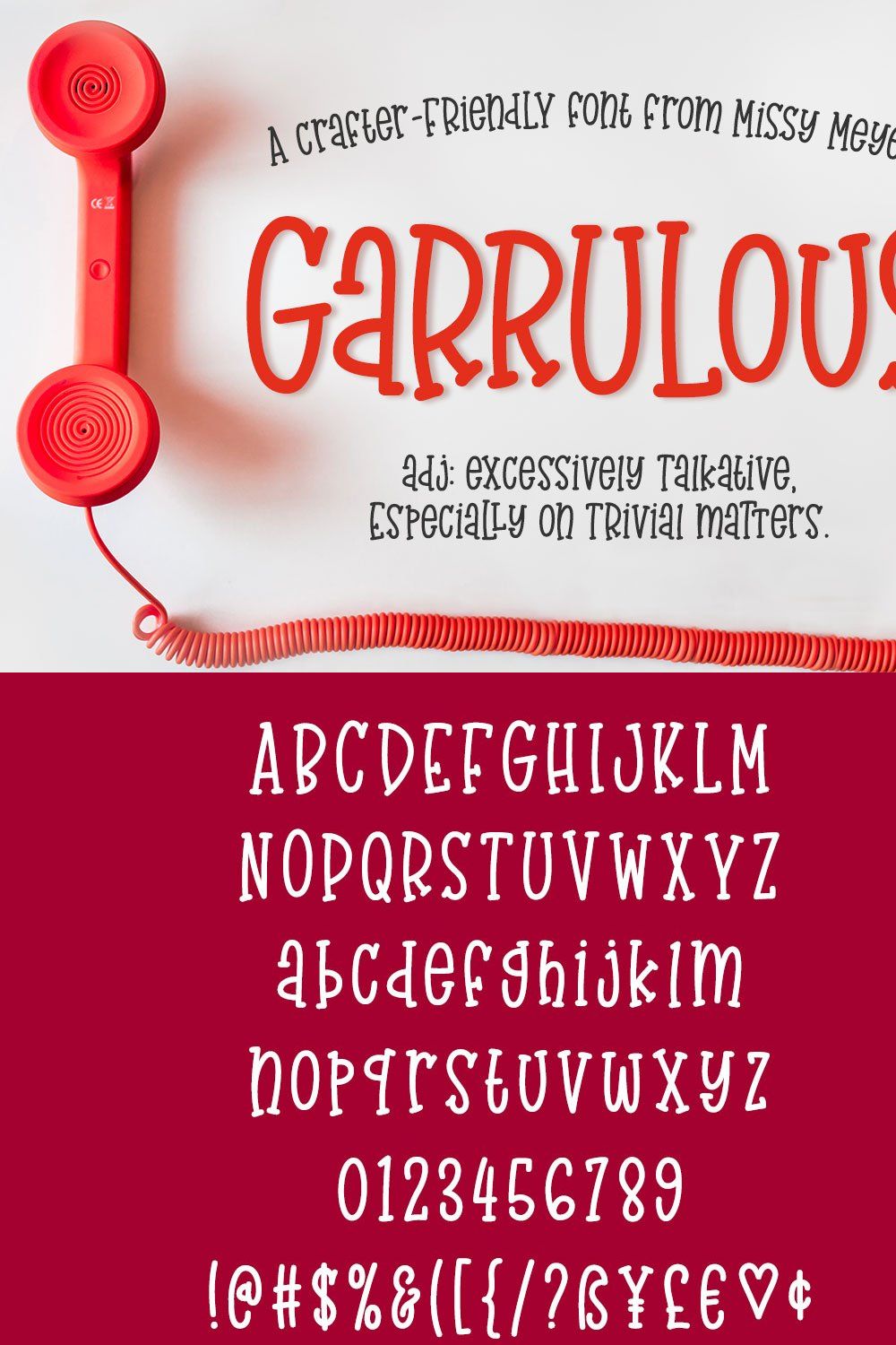 Garrulous: a fun tall serif font! pinterest preview image.