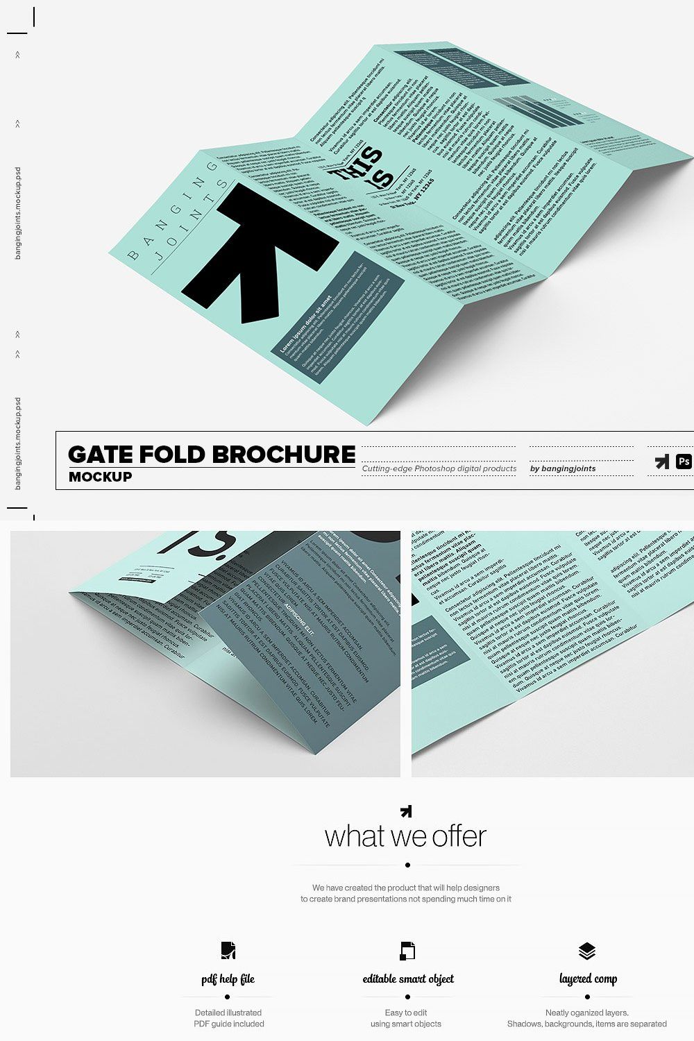 Gate Fold Roll Brochure Mockup pinterest preview image.