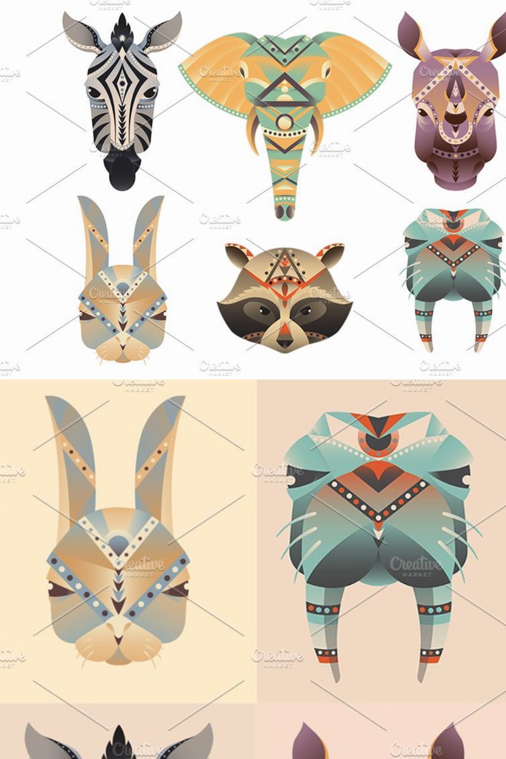 Geometric abstract animals head. pinterest preview image.