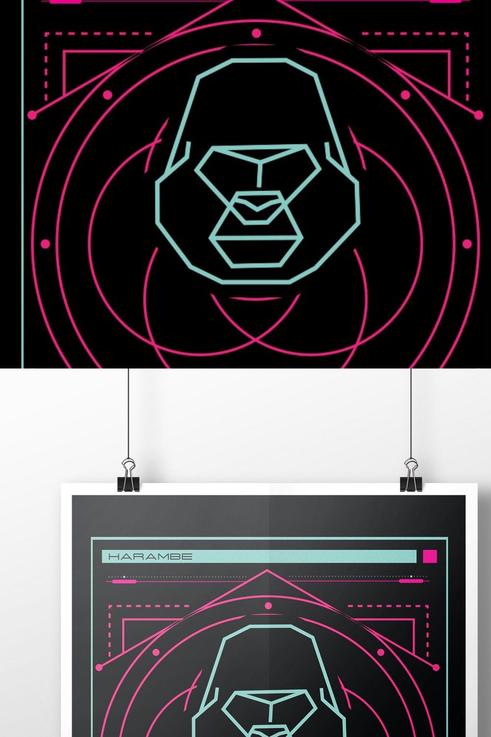 Geometric Gorilla Vector Poster pinterest preview image.