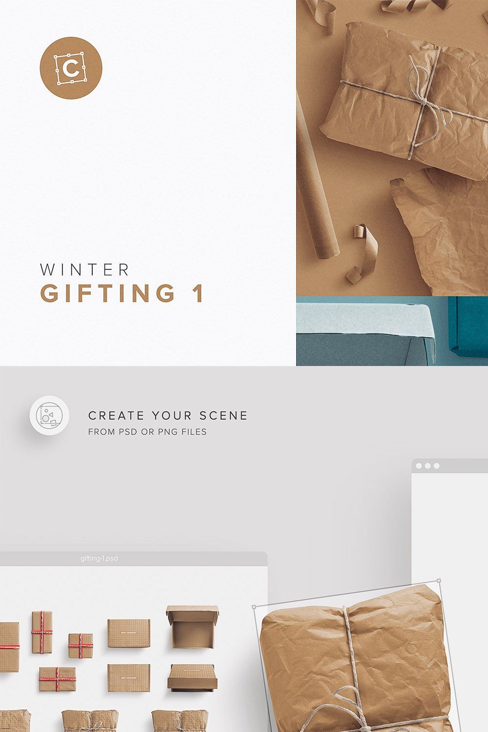 Gift Box Mockup Scene Creator pinterest preview image.