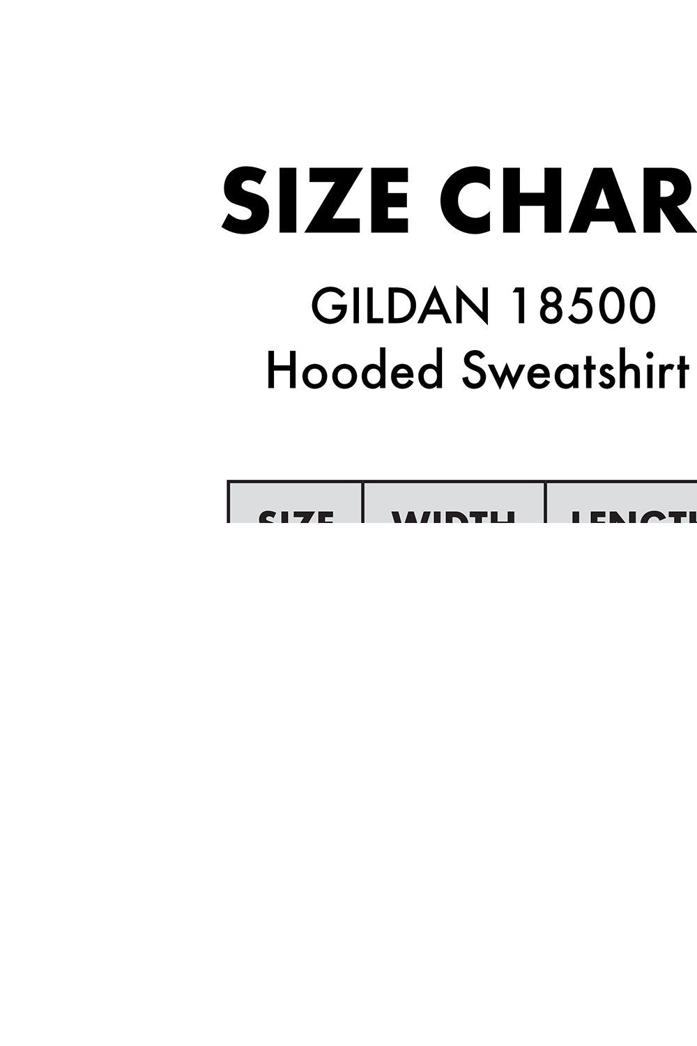 Gildan 18500 Hoodie Size Chart pinterest preview image.