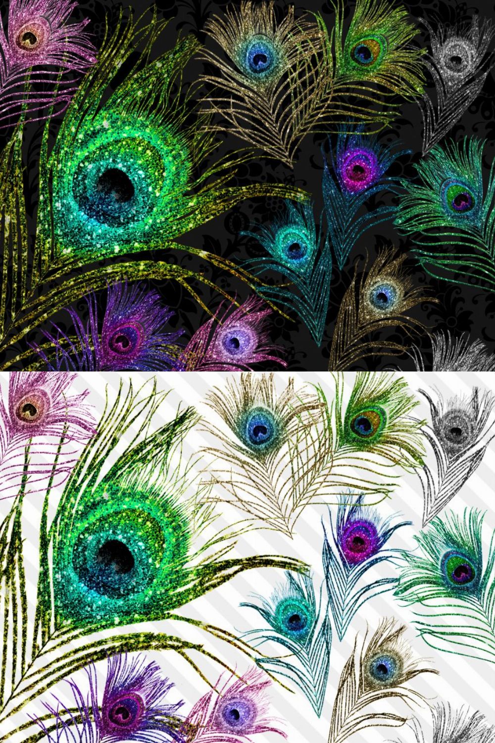 Glitter Peacock Feather Clipart pinterest preview image.