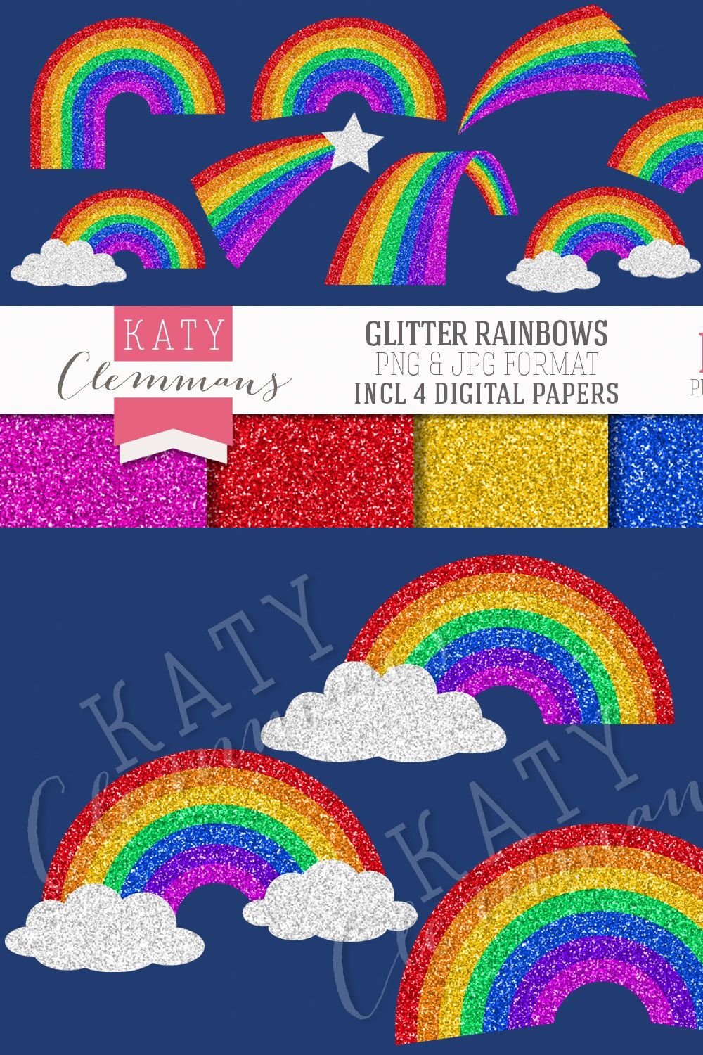 Glitter Rainbows clip art & papers pinterest preview image.