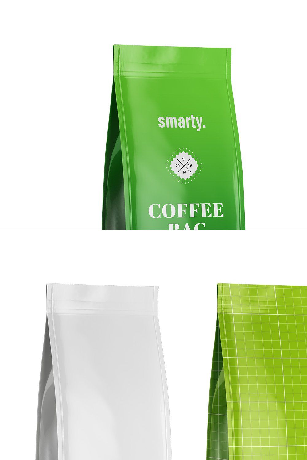 Glossy coffee bag mockup pinterest preview image.