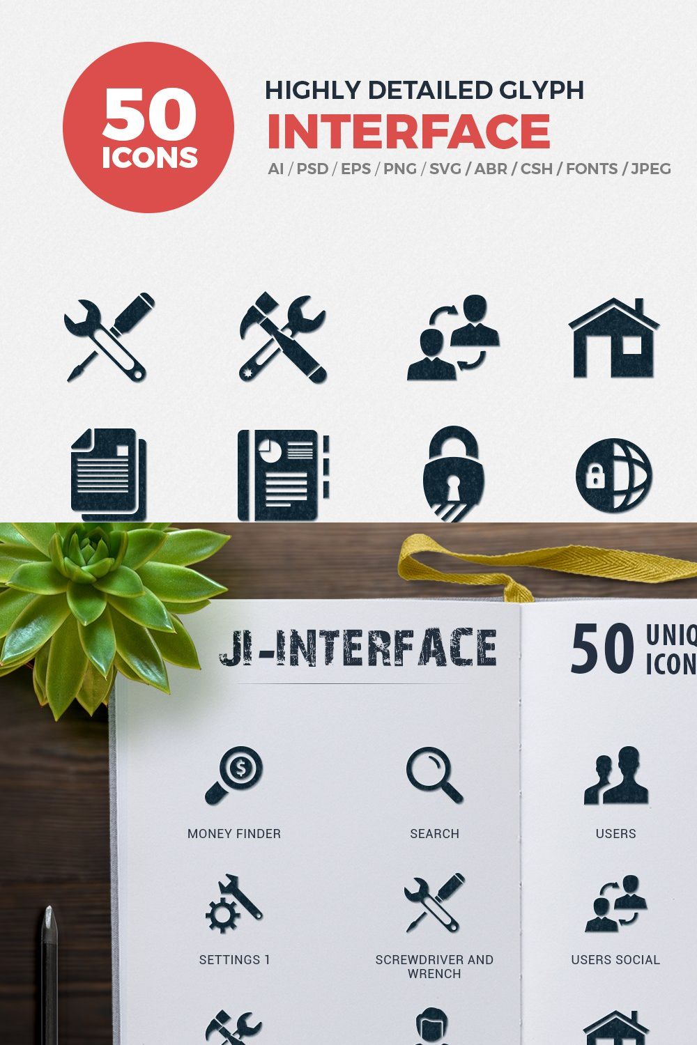 Glyph Icons Interface Set pinterest preview image.