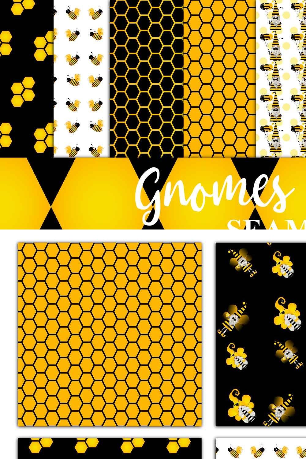 Gnomes & Bees Digital Paper pinterest preview image.