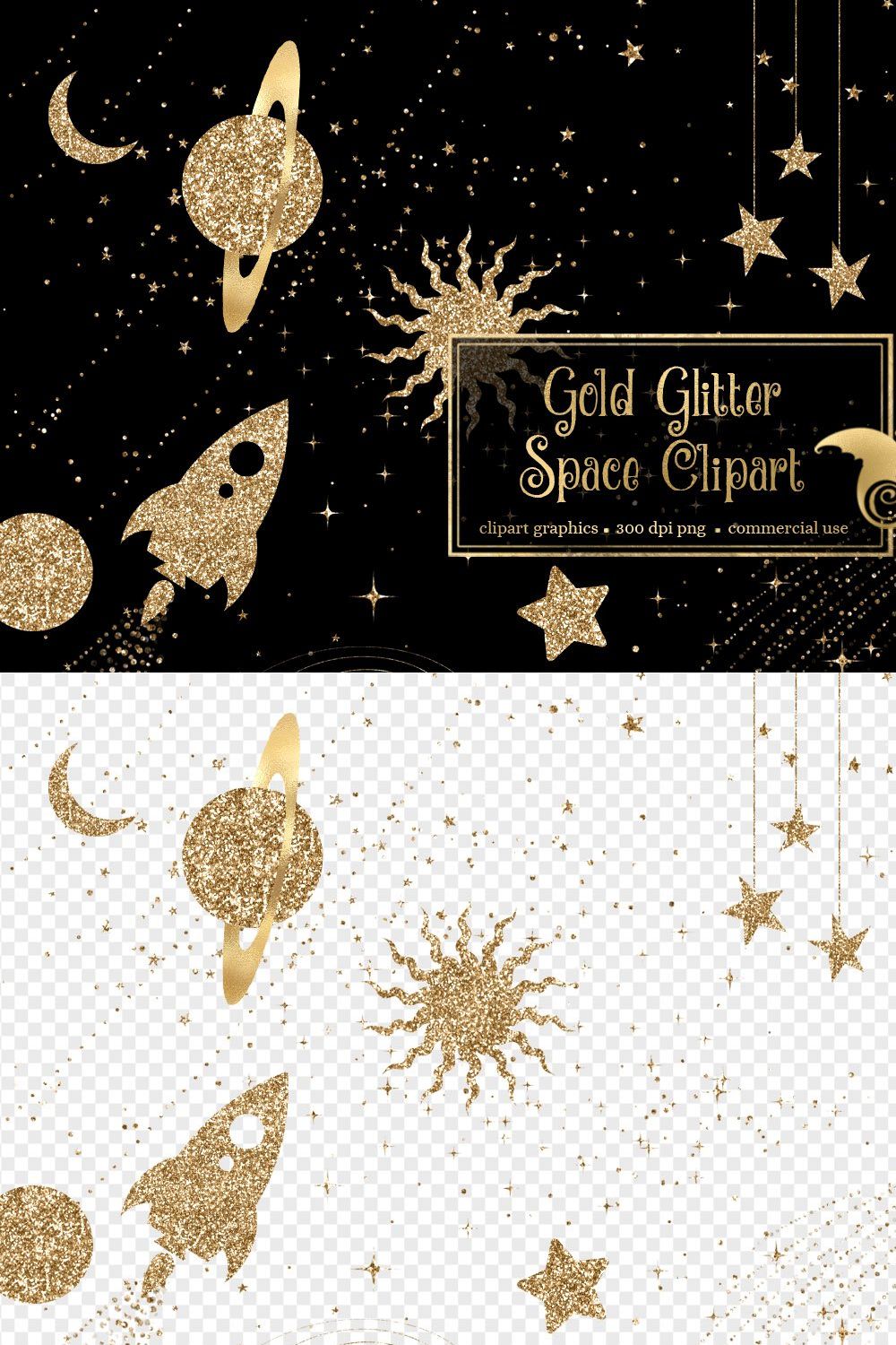 Gold Glitter Space Clipart pinterest preview image.
