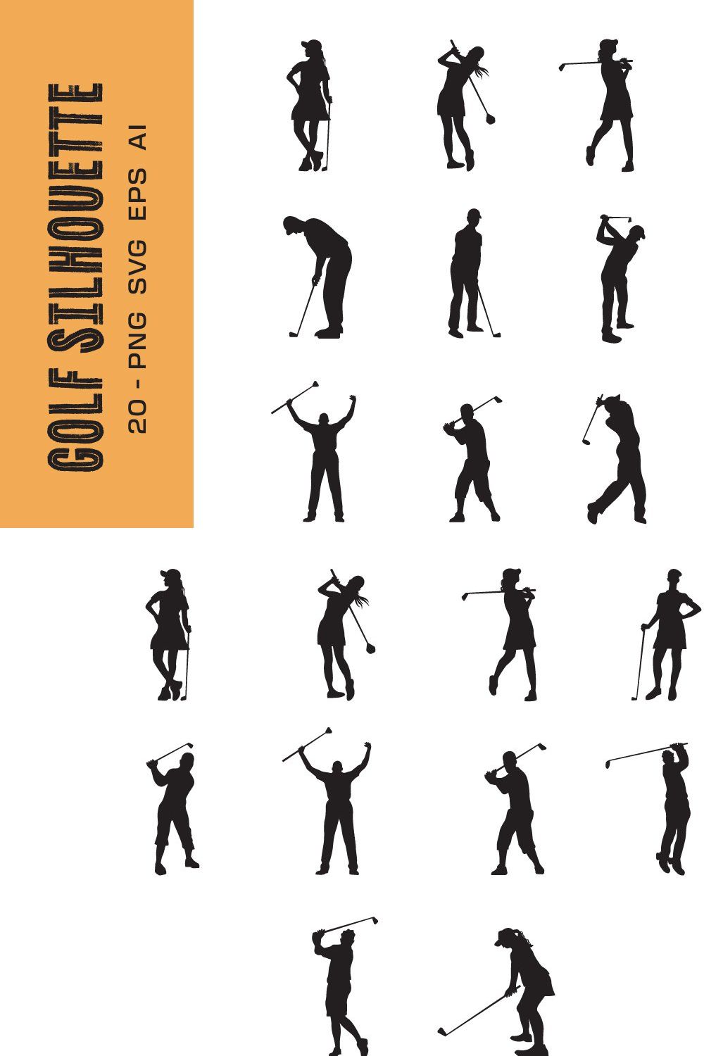 Golf silhouette pinterest preview image.