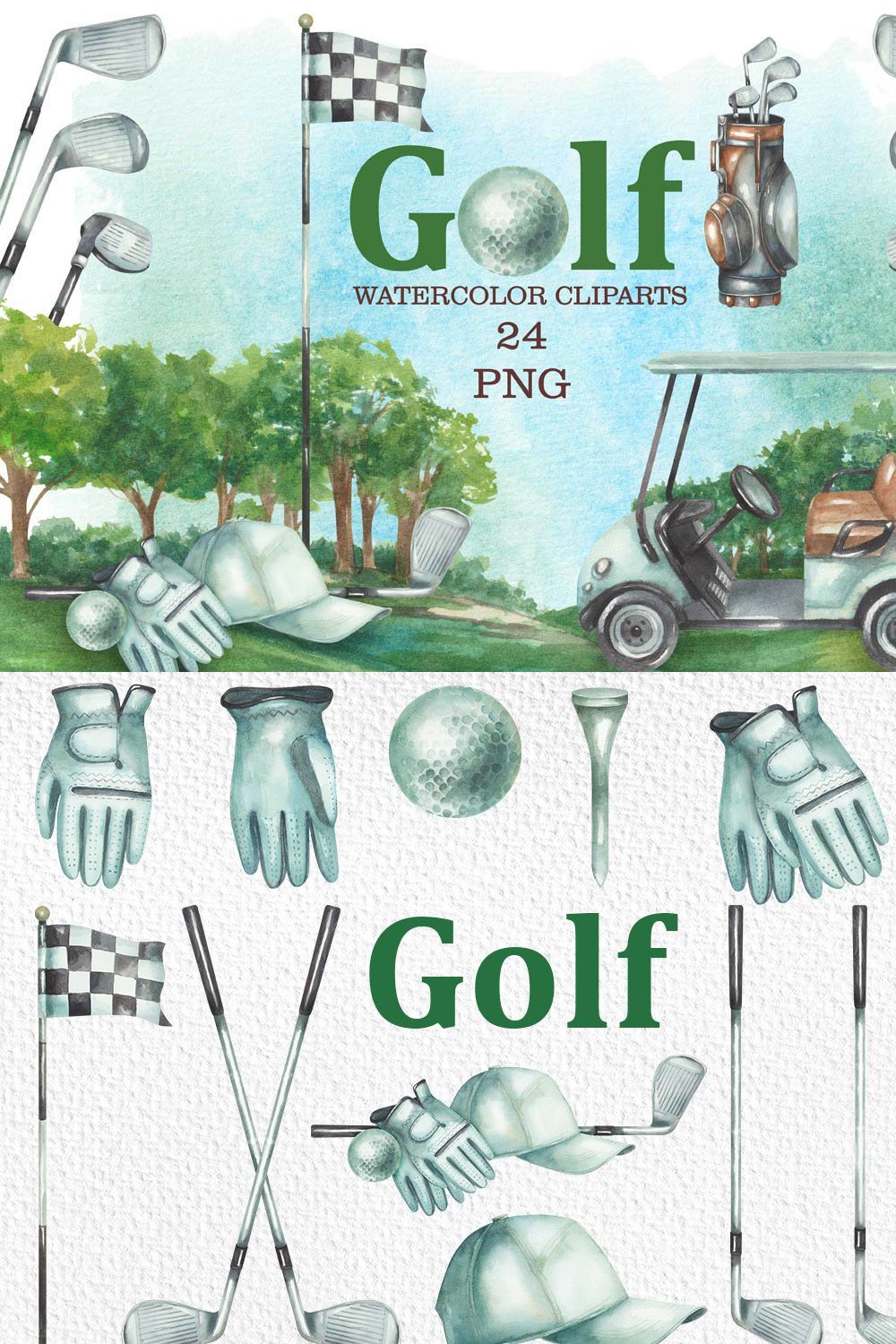 Golf watercolor clipart pinterest preview image.