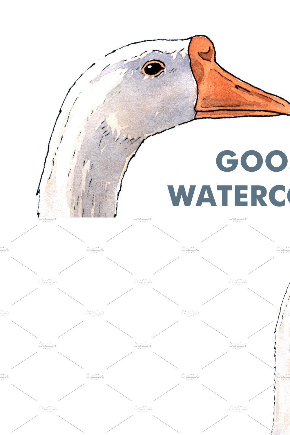 Goose watercolor illustration pinterest preview image.