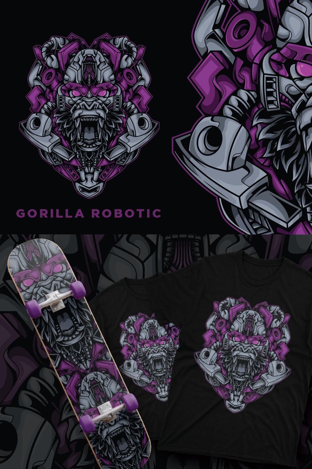 Gorilla Head Robotic Vector pinterest preview image.